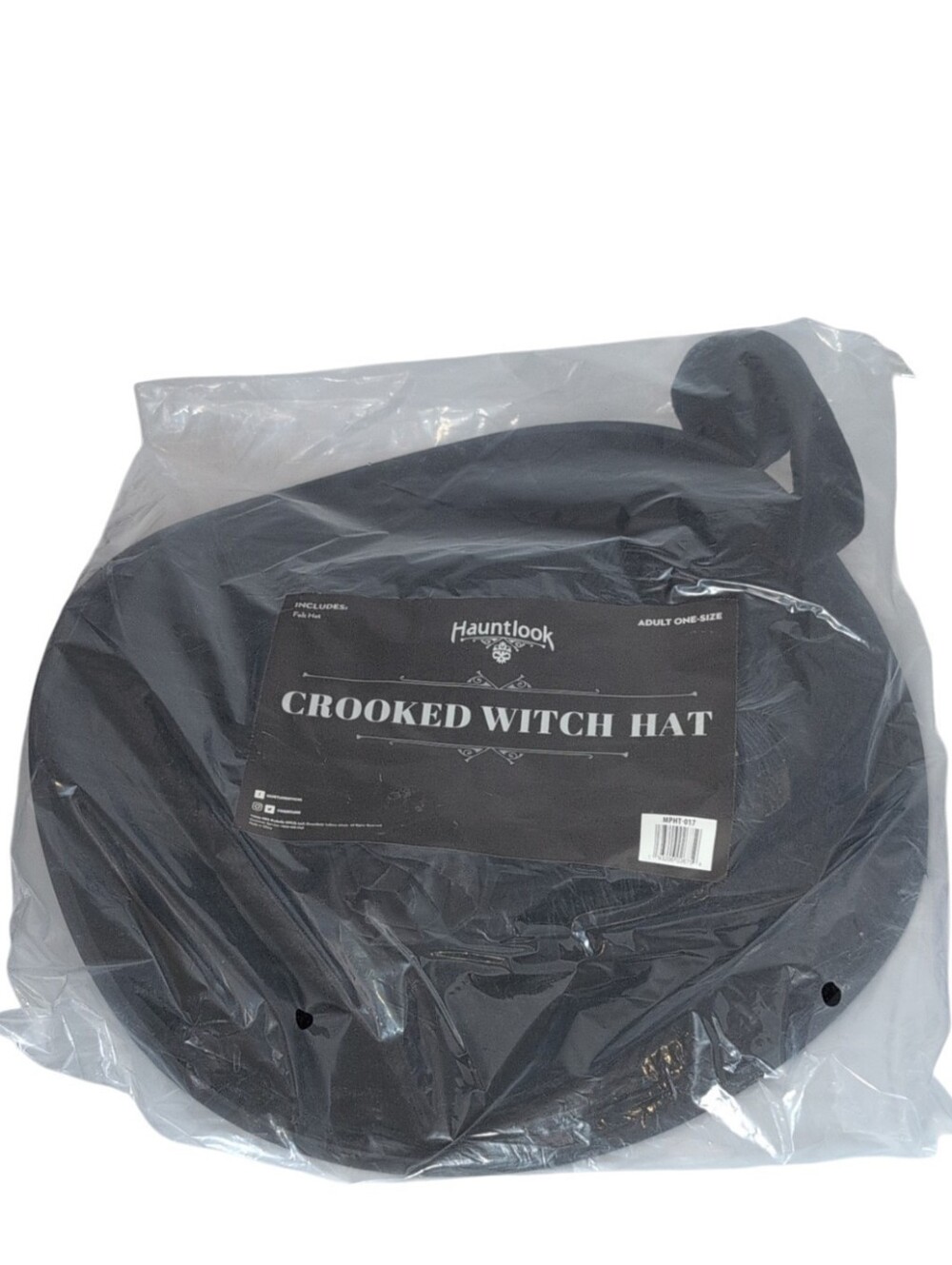 Hauntlook Black Felt Crooked Witch Hat Adult One Size Halloween Costume